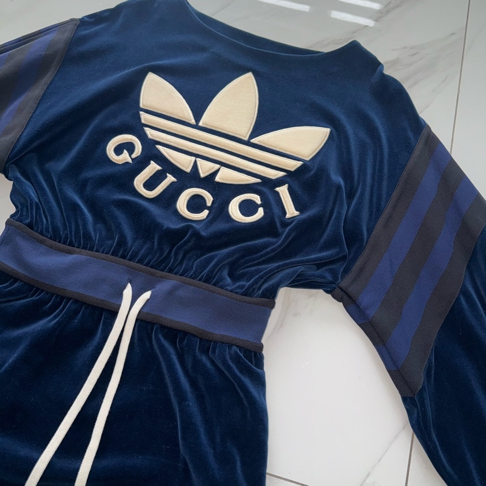 Gucci Navy and Cream Velour Dress